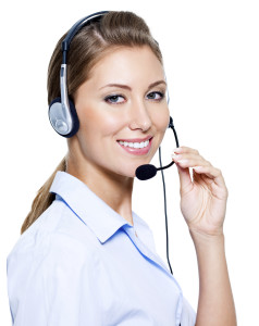 Happy woman in headset